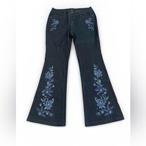 G.I.L.I. Dark Blue Floral Embroidered Flare Jeans 10